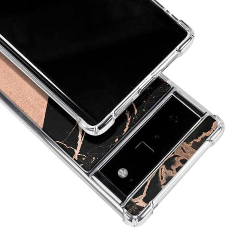 Black and Rose Gold Marble Split Google Pixel 6 Clear Case